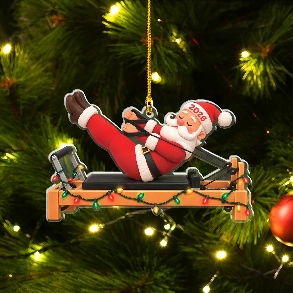 Santa Teaser On Reformer 2D Flat Ornament