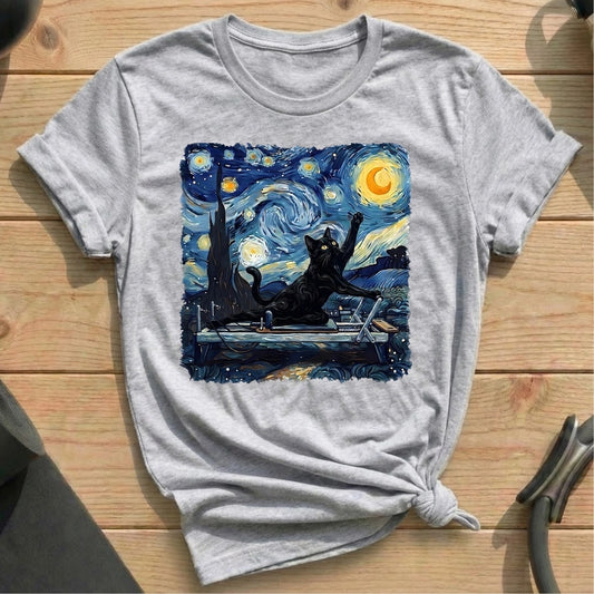 Starry Night Cat T-shirt -Â in MindCloth Pilates Tshirt Collection
