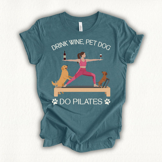 Drink Wine Pet Dog Pilates T-shirt