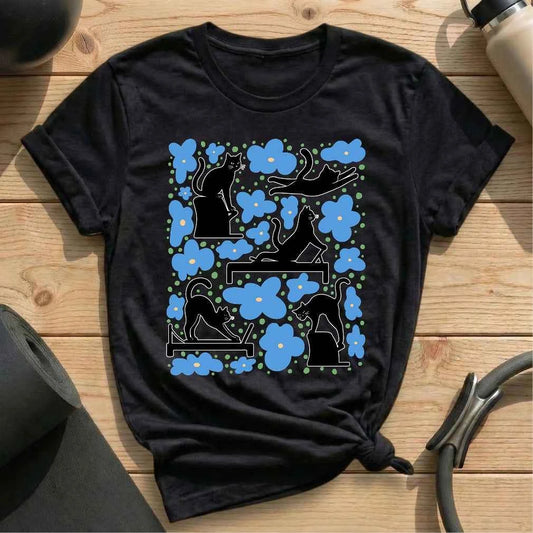 Pilates Cat In Flowers T-shirt
