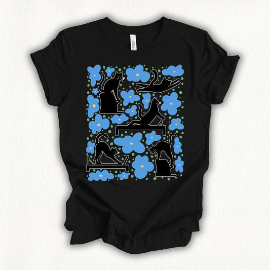 Pilates Cat In Flowers T-shirt