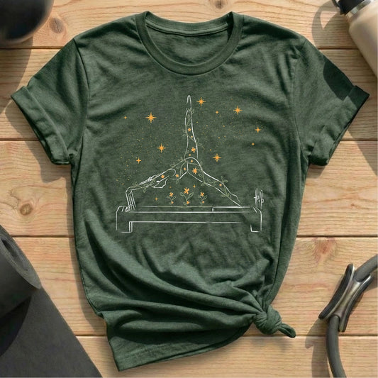 Blooming Reformer Flow Heather Forest T-shirt in MindCloth Pilates Tshirt Collection