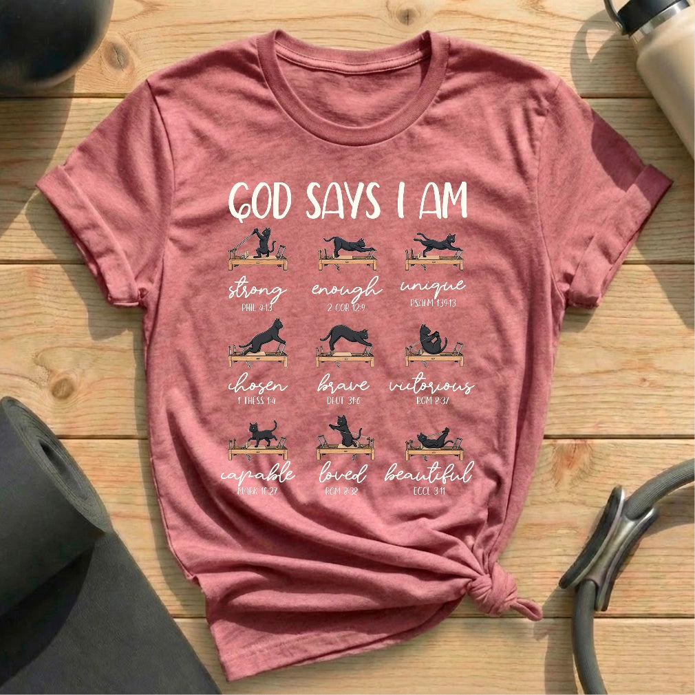 God Says Cats T-shirt - in MindCloth Pilates Tshirt Collection