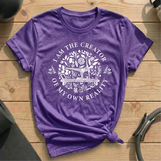 I am the creator of my own reality heather purple shirt in MindCloth Pilates Tshirt Collection