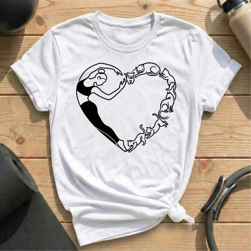 Pilates Cat Heart T-shirt