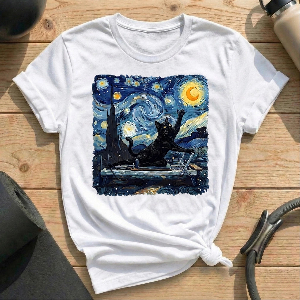 Starry Night Cat T-shirt - in MindCloth Pilates Tshirt Collection