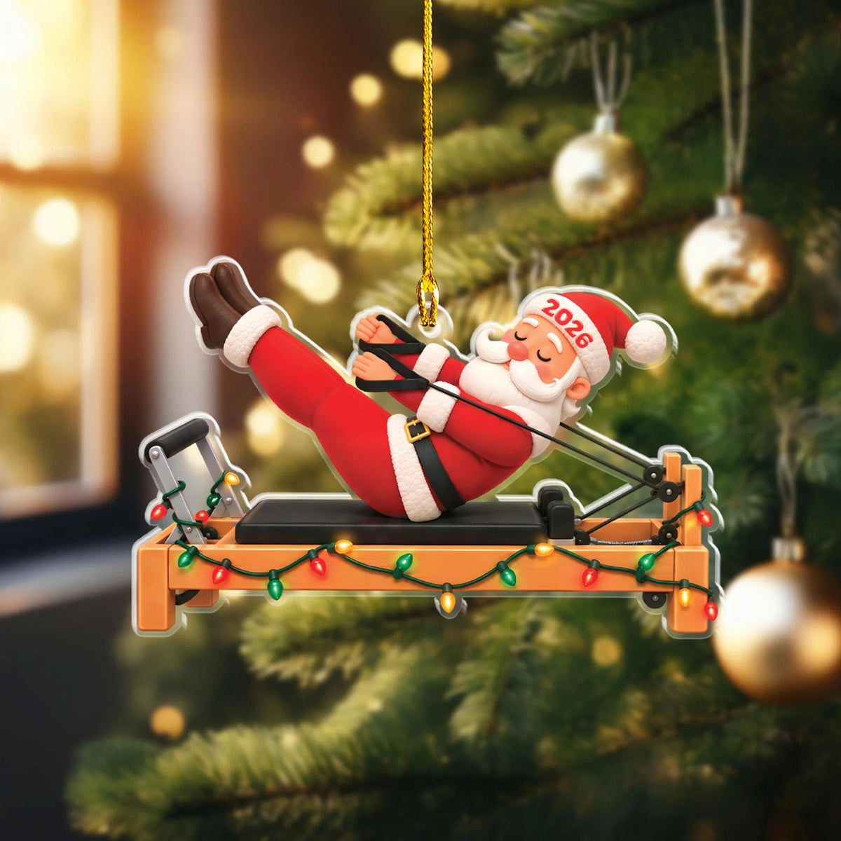 Santa Teaser On Reformer 2D Flat Ornament