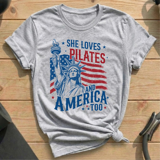 Love Pilates & America T-shirt - in MindCloth Pilates Tshirt Collection