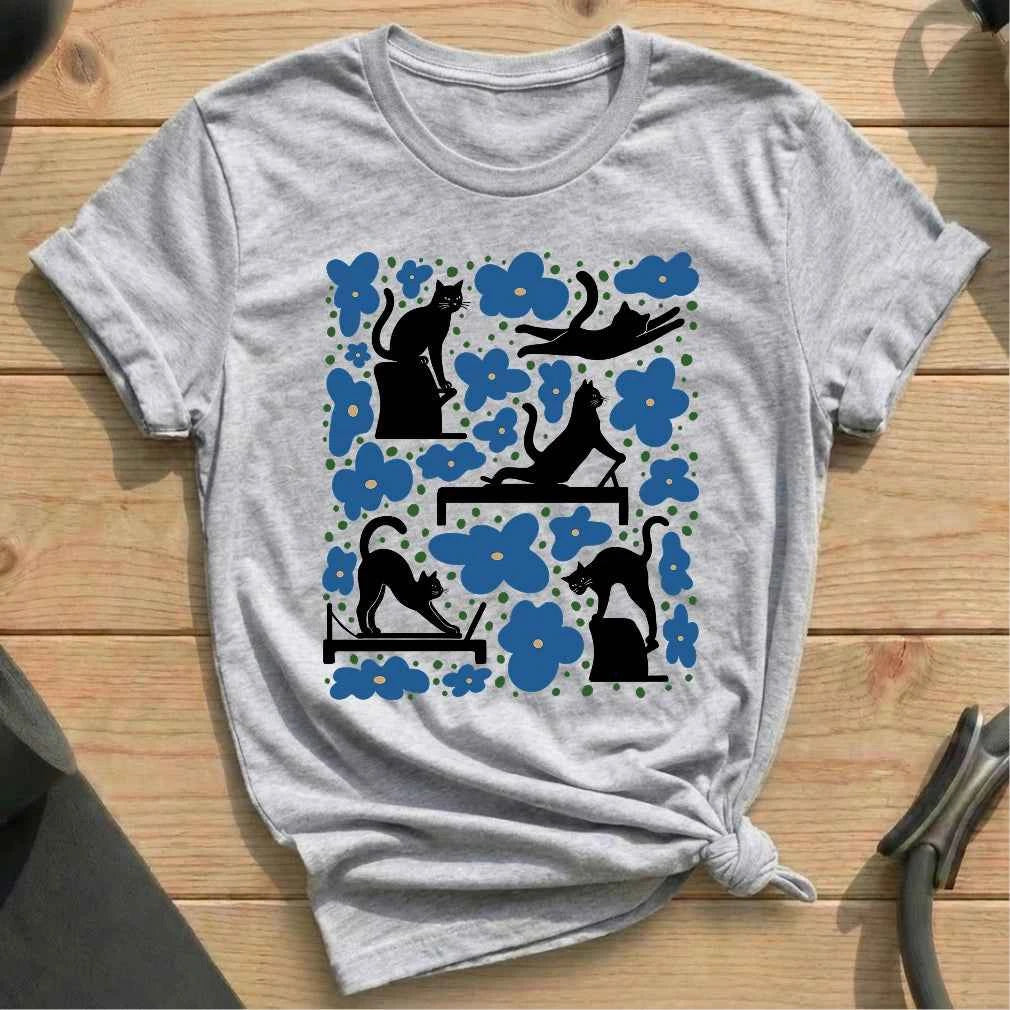 Pilates Cat In Flowers T-shirt