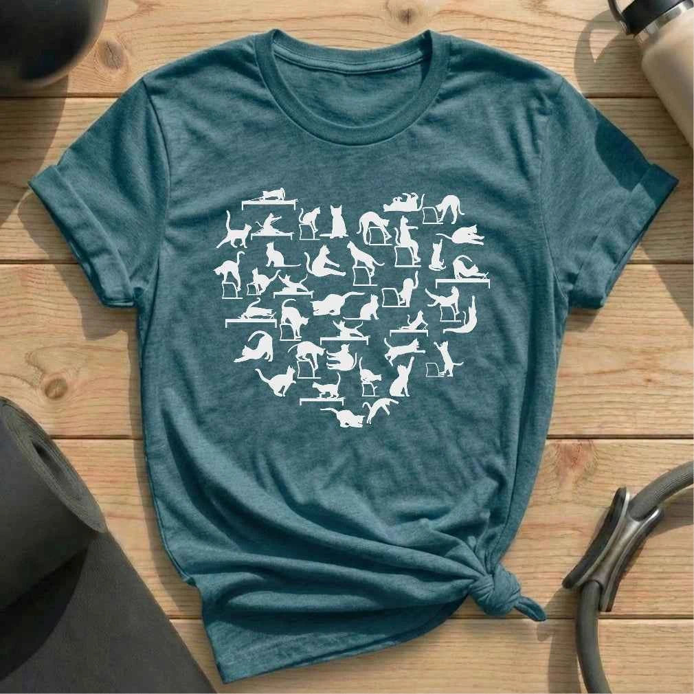 Cat Pilates Pose Heart T-shirt