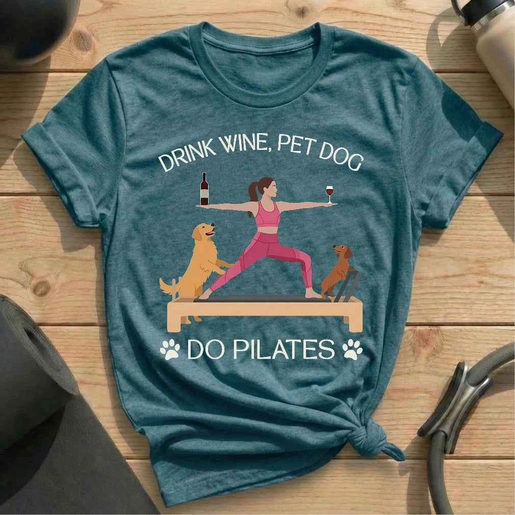 Drink Wine Pet Dog Pilates T-shirt