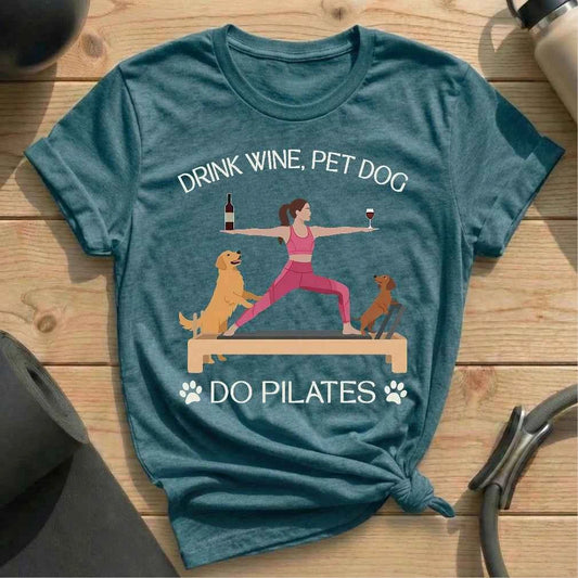 Drink Wine Pet Dog Pilates T-shirt