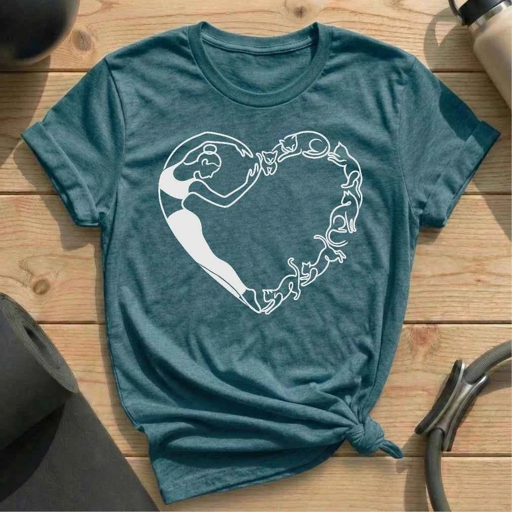 Pilates Cat Heart T-shirt