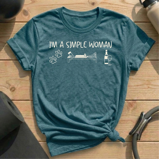 I am a simple women wine heather deep teal shirt in MindCloth Pilates Tshirt Collection