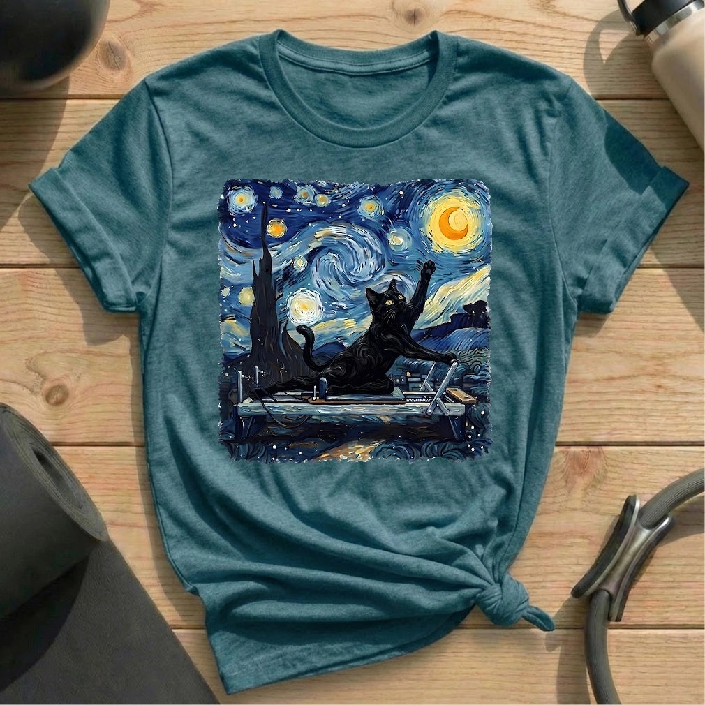 Starry Night Cat T-shirt - in MindCloth Pilates Tshirt Collection