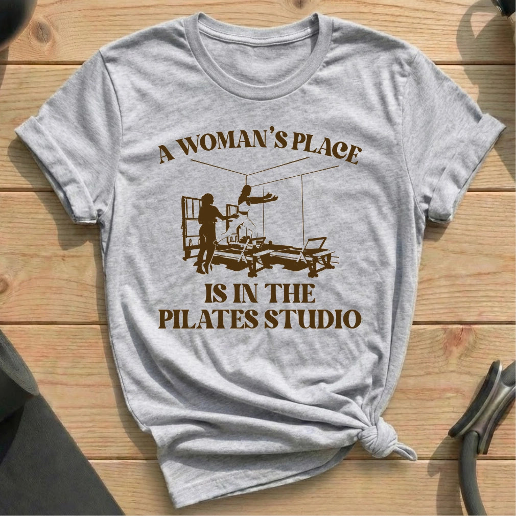 A Woman’s Place Is in the Pilates Studio Athelic Heather T-shirt in MindCloth Pilates Tshirt Collection