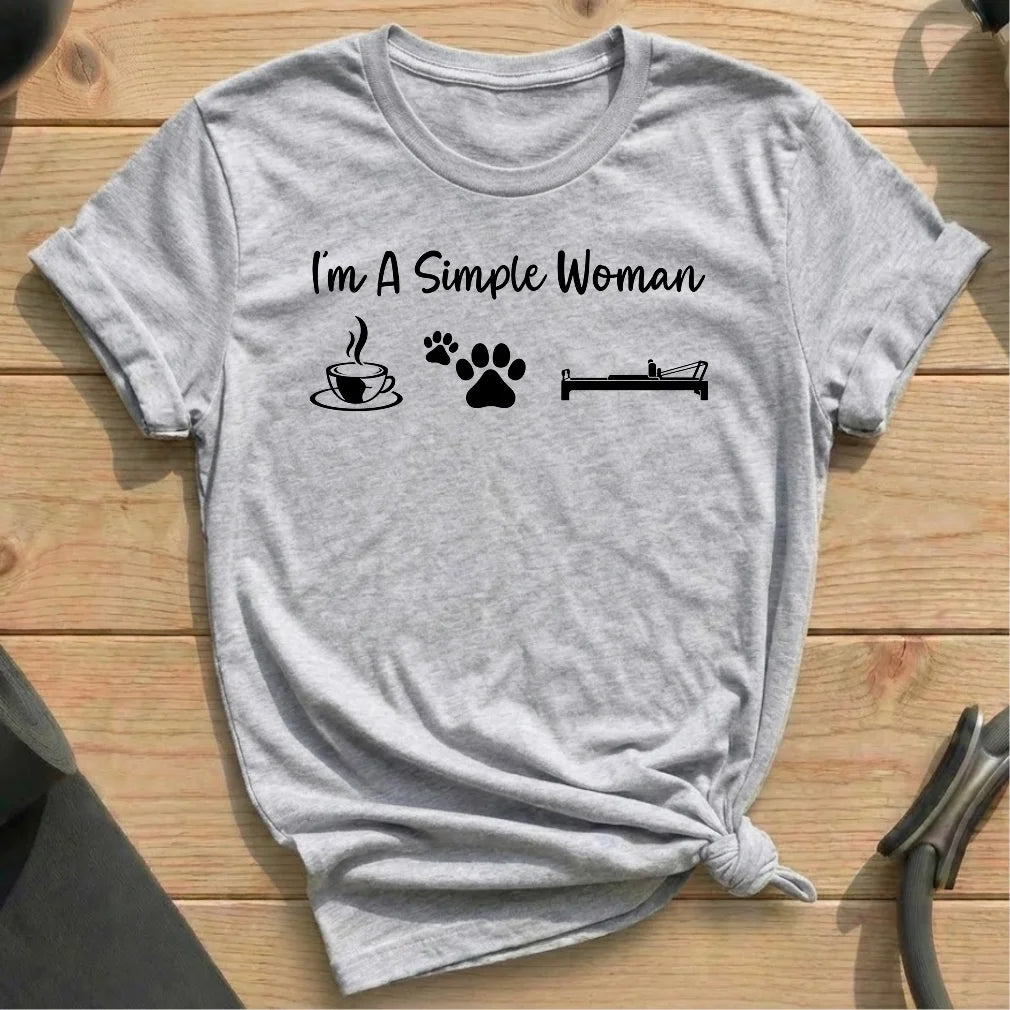 I'm A Simple Woman Athelic Heather shirt in MindCloth Pilates Tshirt Collection