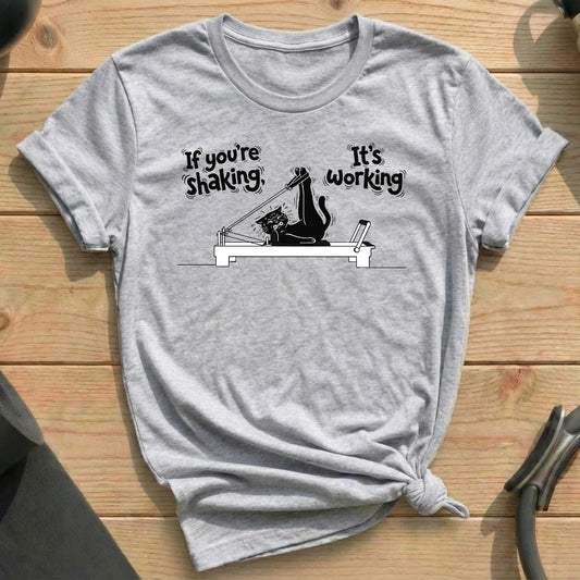 If You’re Shaking, It’s Working Athelic Heather T-shirt in MindCloth Pilates Tshirt Collection