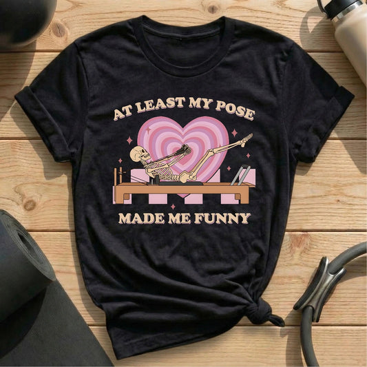At least my pose made me funny Black T-shirt in MindCloth Pilates Tshirt Collection