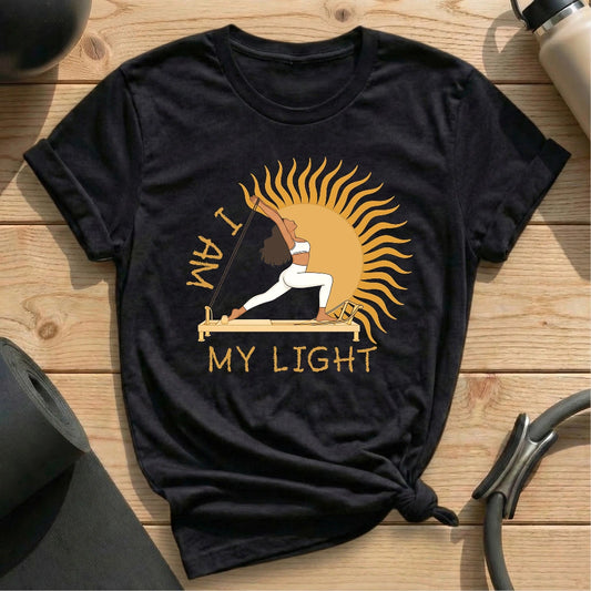 I Am My Light Black T-shirt in MindCloth Pilates Tshirt Collection