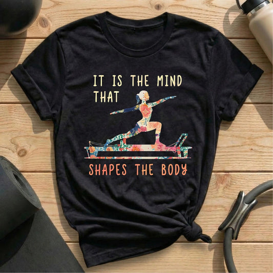 It Is the Mind That Shapes the Body Black T-shirt in MindCloth Pilates Tshirt Collection