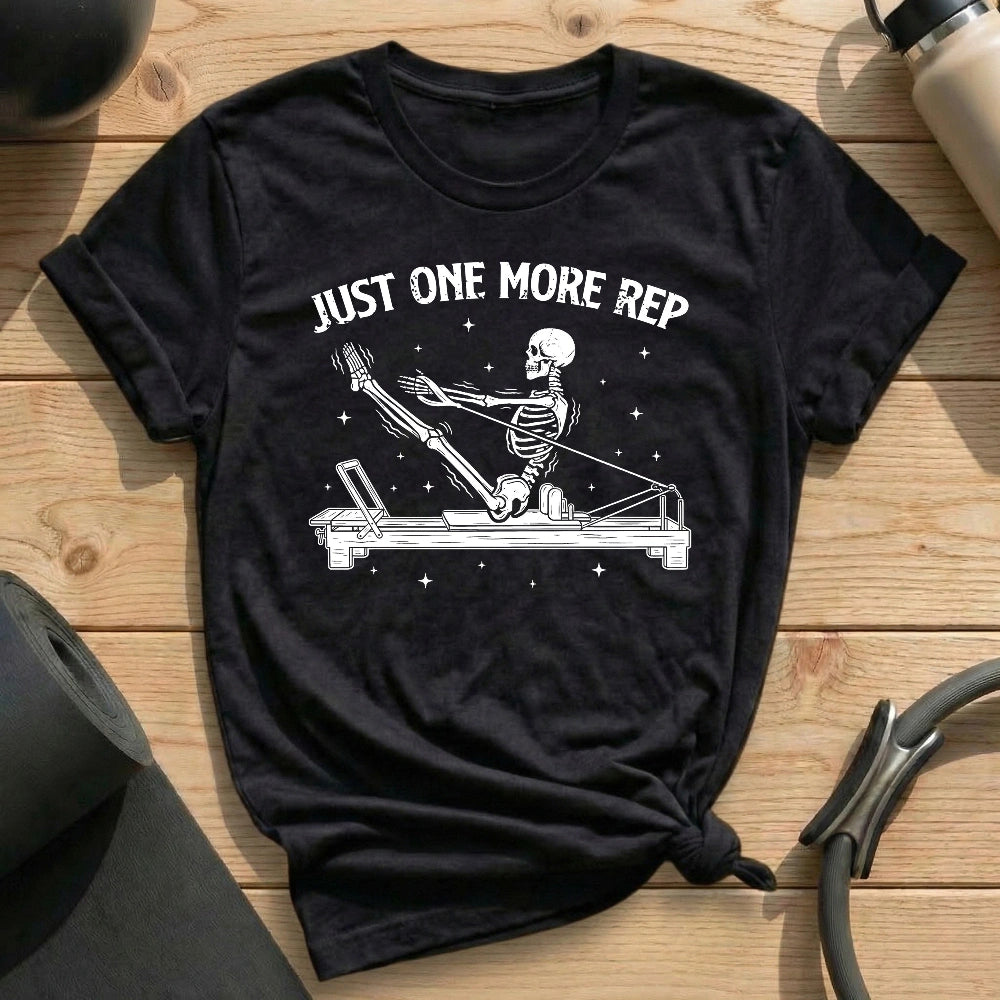 Just One More Rep Black T-shirt in MindCloth Pilates Tshirt Collection