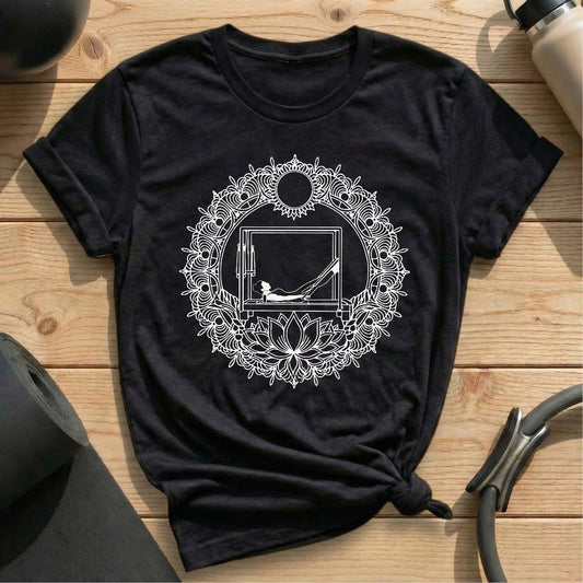 Mandala Pilates Black Tshirt in MindCloth Pilates Tshirt Collection