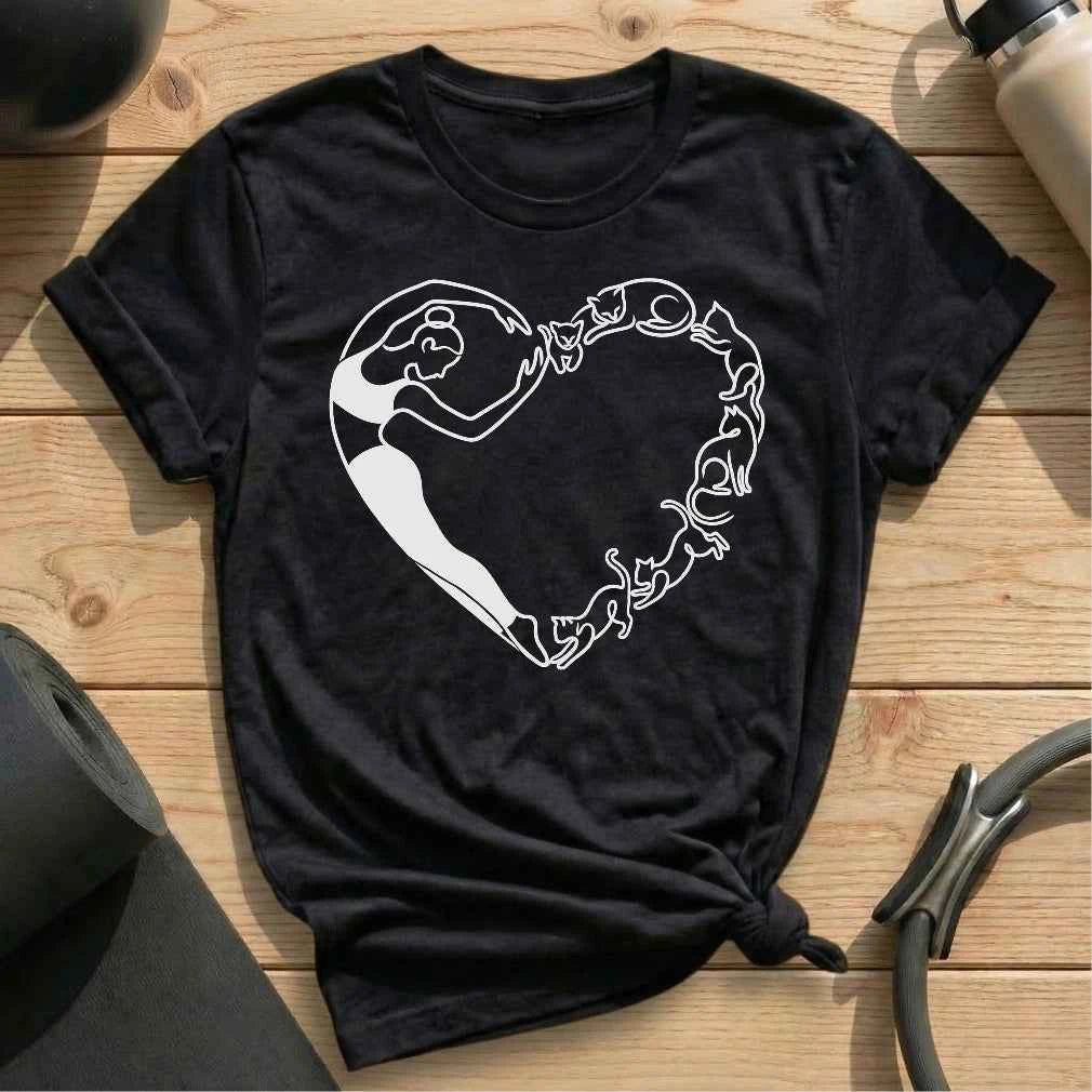 Pilates Cat Heart T-shirt