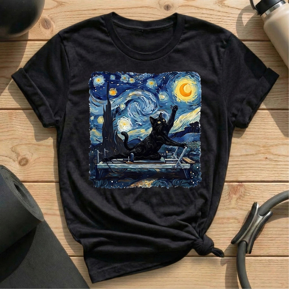 Starry Night Cat T-shirt - in MindCloth Pilates Tshirt Collection