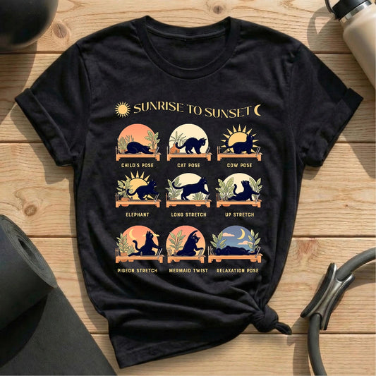 Sunrise to Sunset Pilates Routine Black T-shirt in MindCloth Pilates Tshirt Collection