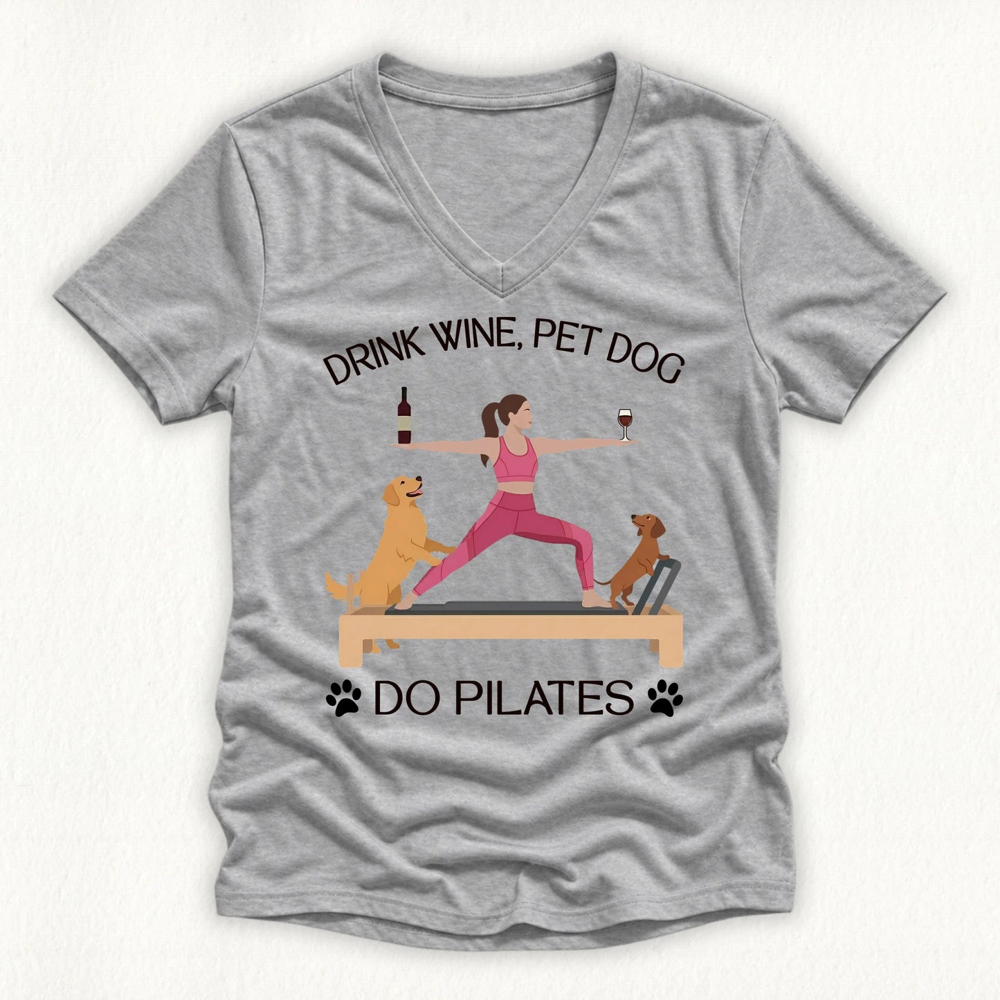Drink Wine Pet Dog Pilates Lady V-neck