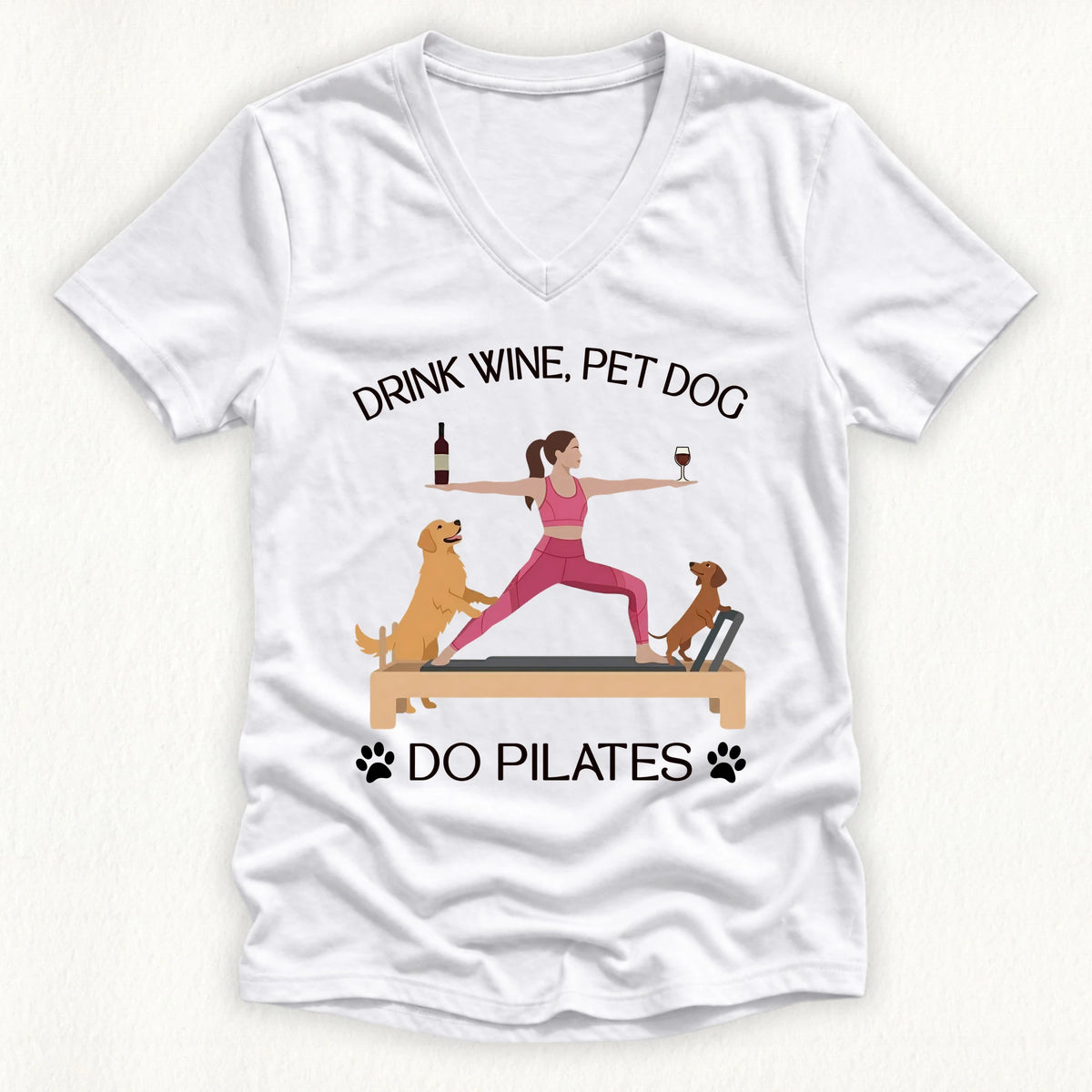 Drink Wine Pet Dog Pilates Lady V-neck