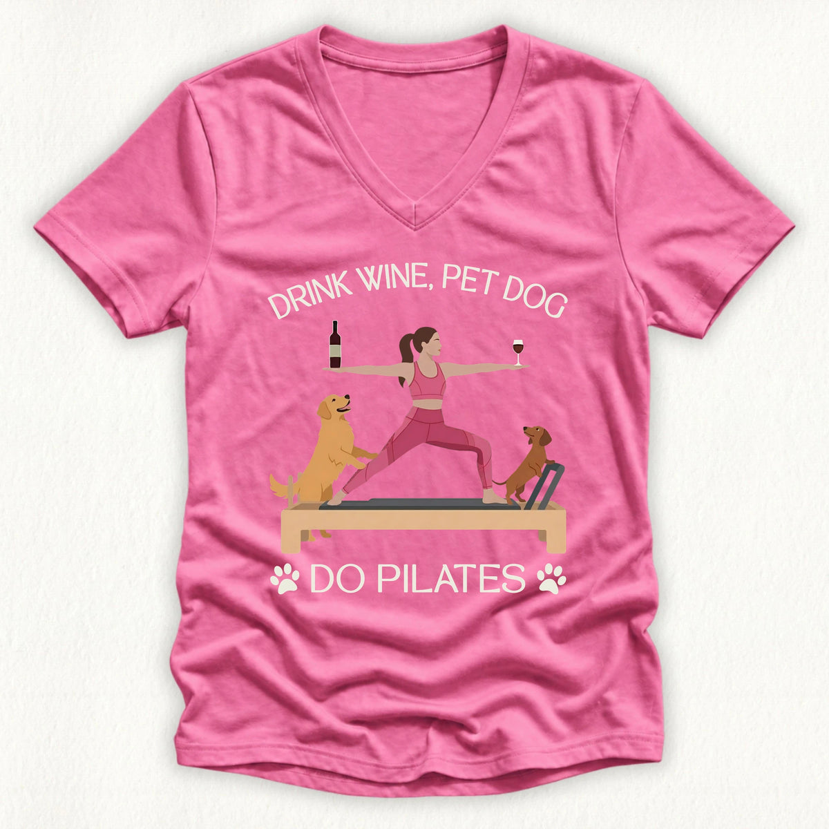 Drink Wine Pet Dog Pilates Lady V-neck