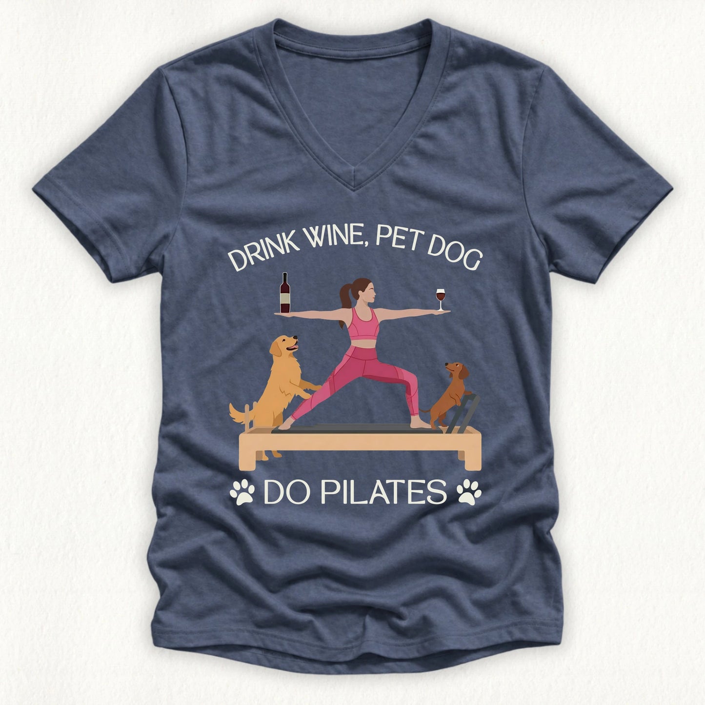 Drink Wine Pet Dog Pilates Lady V-neck