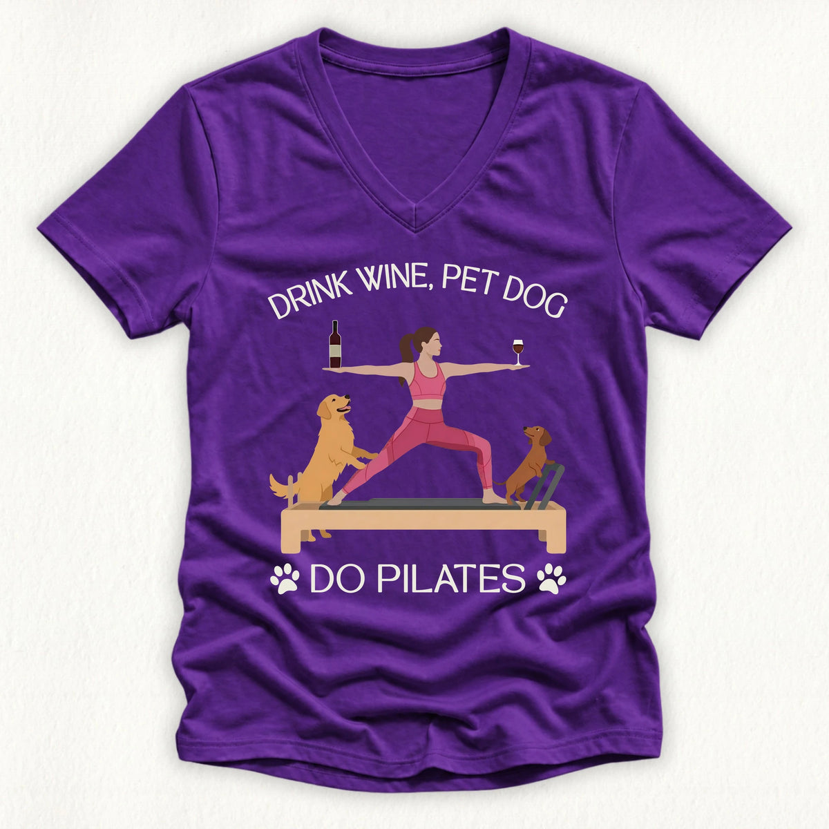Drink Wine Pet Dog Pilates Lady V-neck