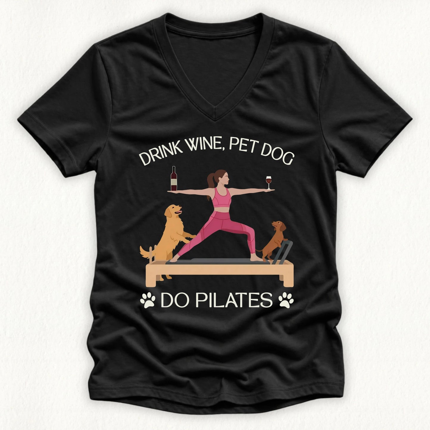 Drink Wine Pet Dog Pilates Lady V-neck