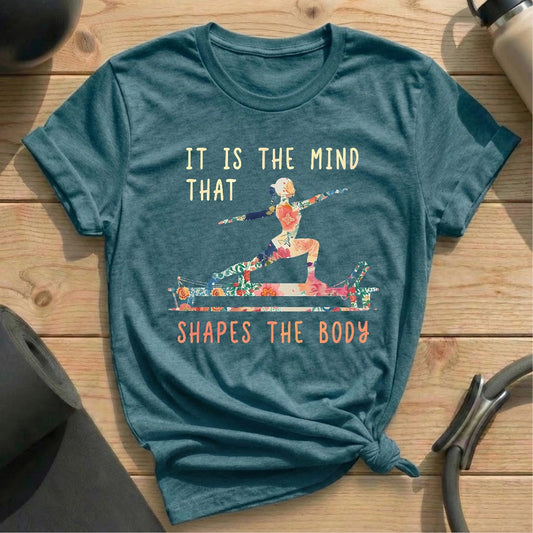 It Is the Mind That Shapes the Body Heather Deep Teal T-shirt in MindCloth Pilates Tshirt Collection