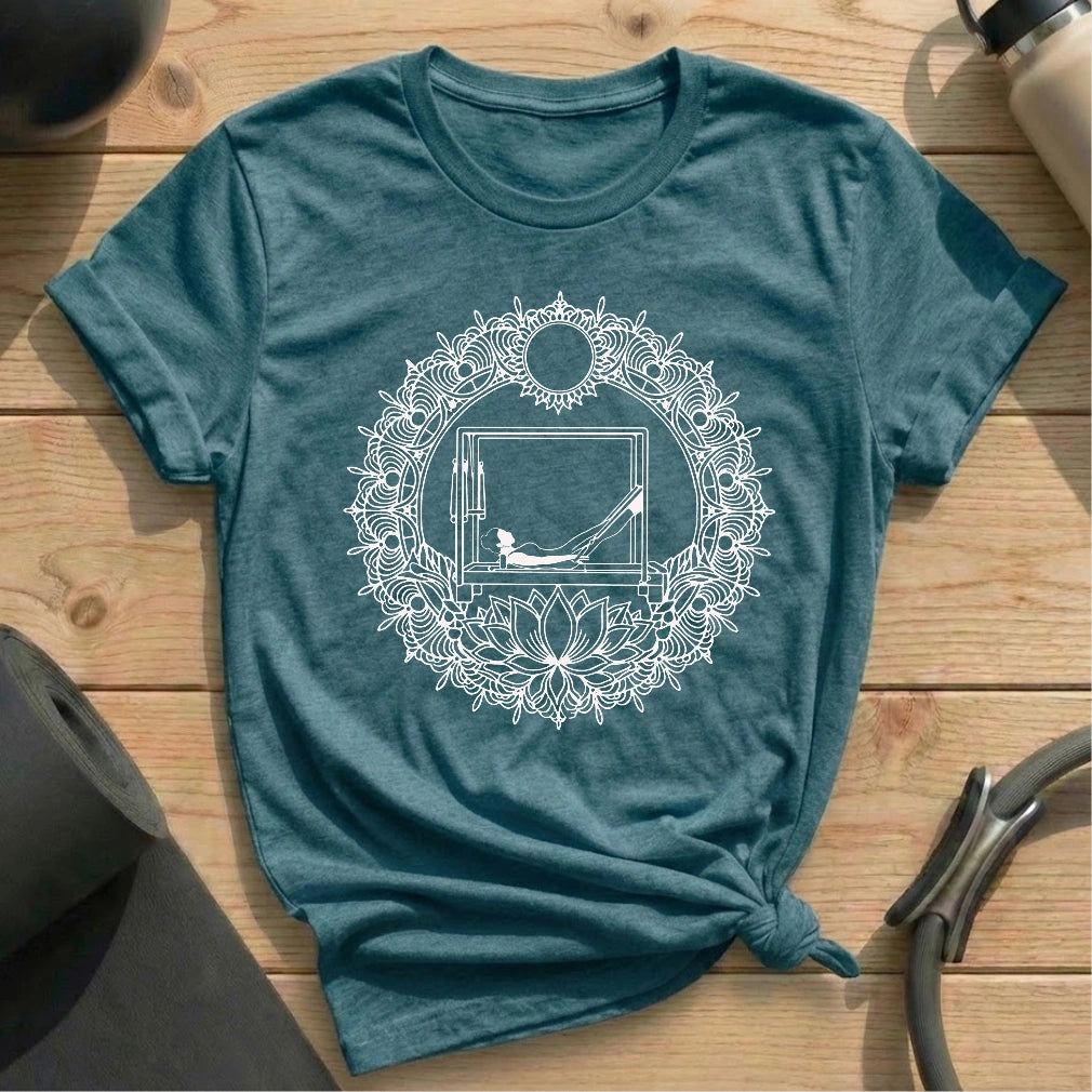 Mandala Pilates heather deep teal Tshirt in MindCloth Pilates Tshirt Collection