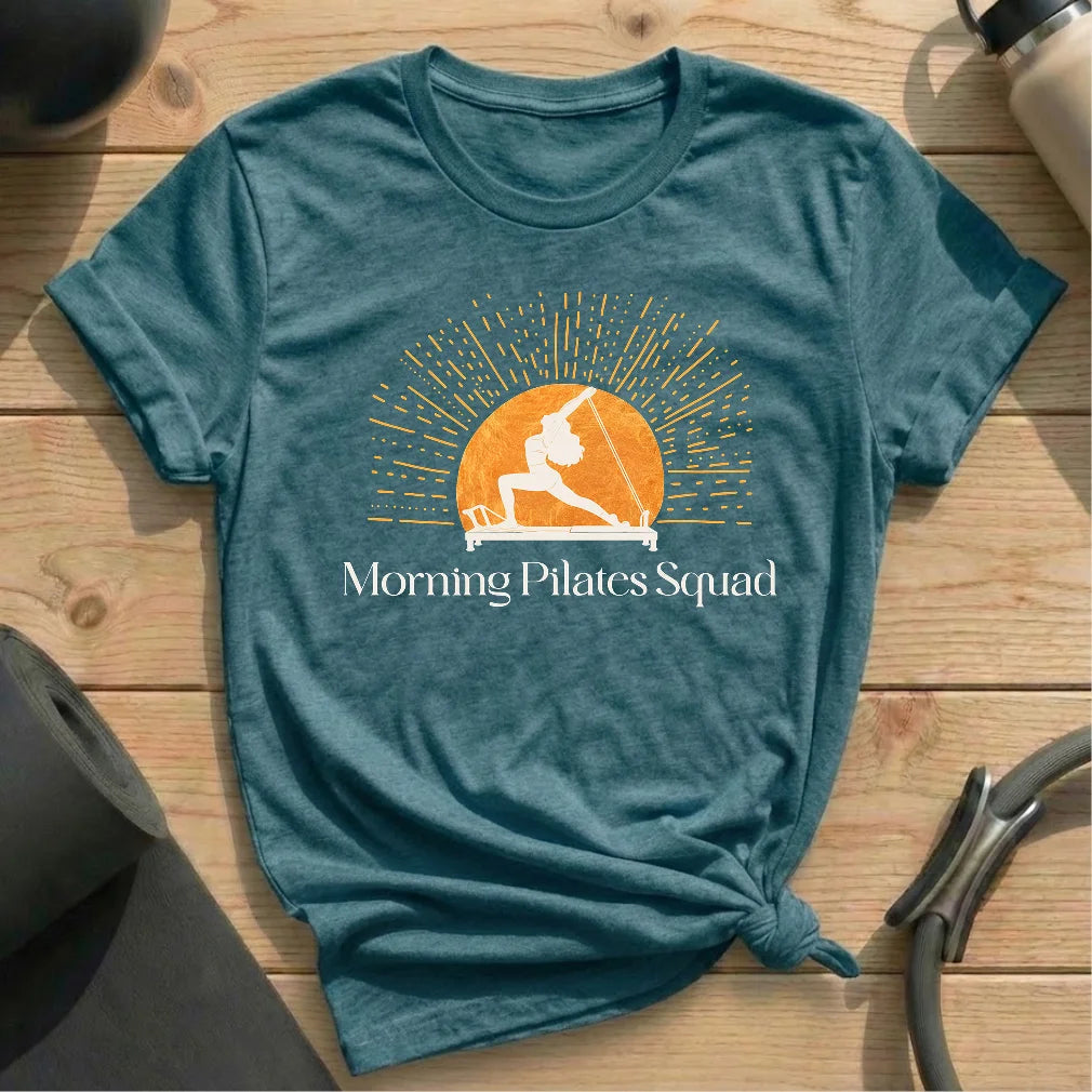 Morning Pilates Squad Heather Deep Teal shirt in MindCloth Pilates Tshirt Collection