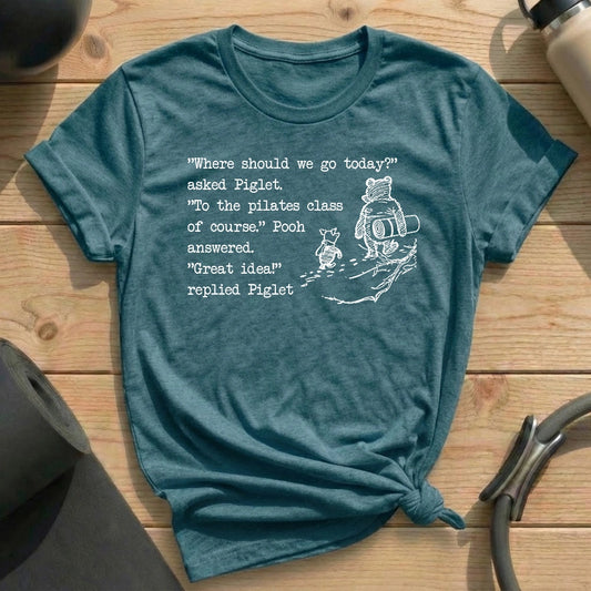 Pilates Disney Pooh Class Heather Deep Teal Tshirt in MindCloth Pilates Tshirt Collection
