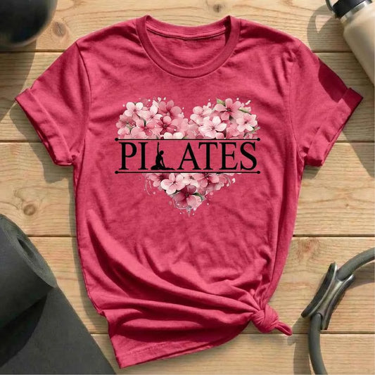 Pilates Floral Heart Shape T-shirt