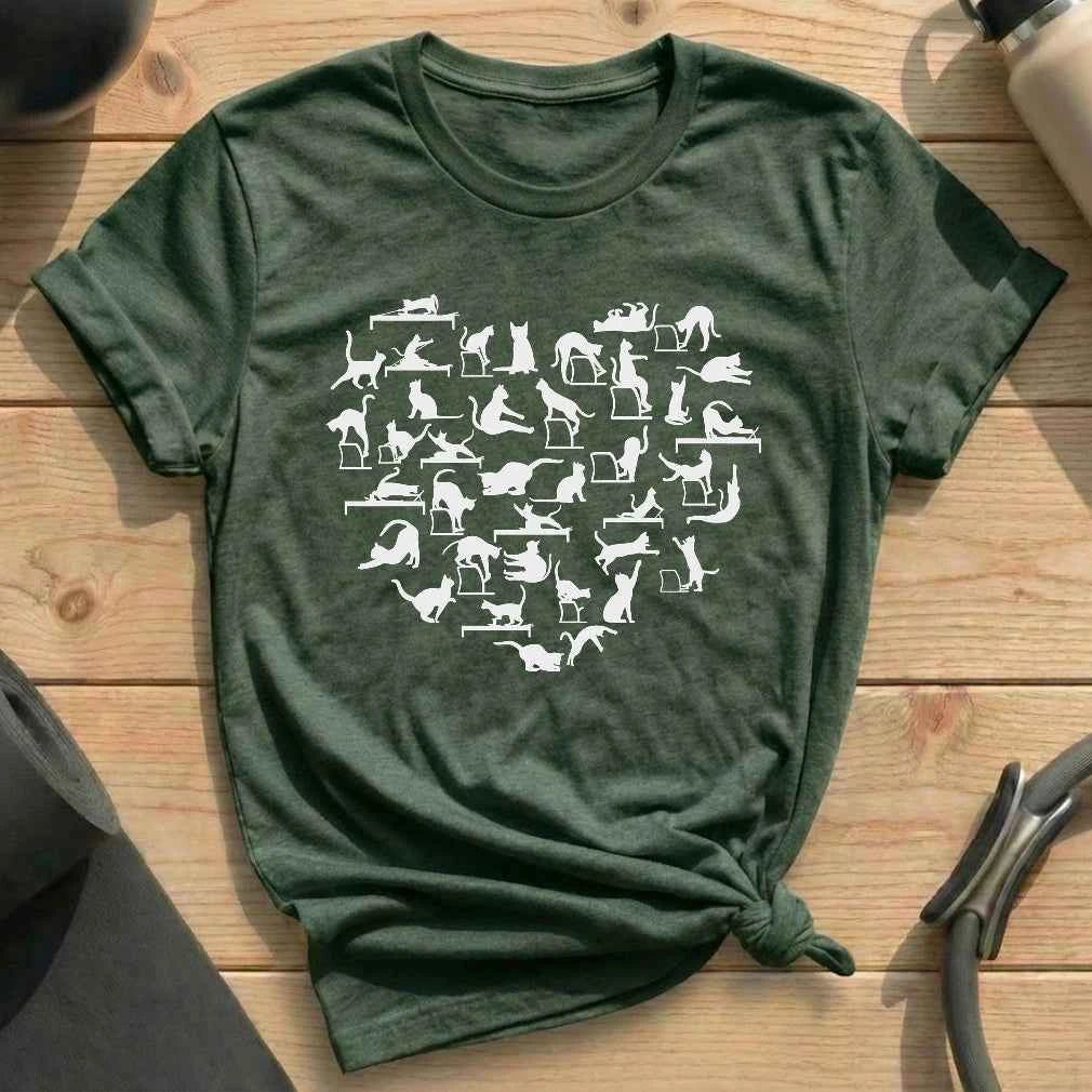 Cat Pilates Pose Heart T-shirt