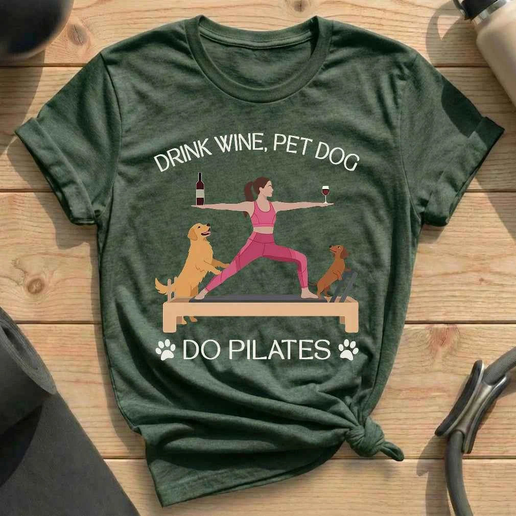Drink Wine Pet Dog Pilates T-shirt