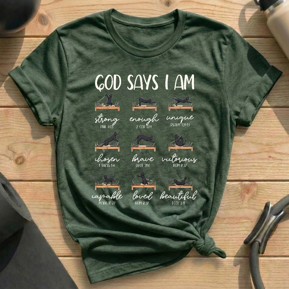 God Says Cats T-shirt - in MindCloth Pilates Tshirt Collection