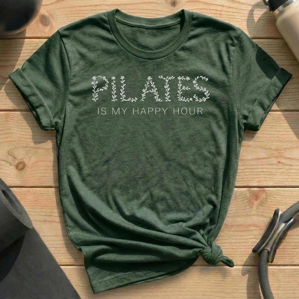 Pilates Is My Happy Hour Flowers Heather Forest T-shirt in MindCloth Pilates Tshirt Collection