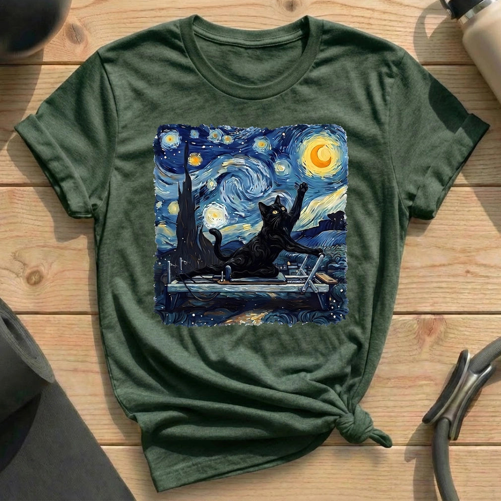 Starry Night Cat T-shirt - in MindCloth Pilates Tshirt Collection