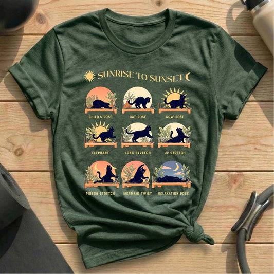 Sunrise to Sunset Pilates Routine Heather forest T-shirt in MindCloth Pilates Tshirt Collection