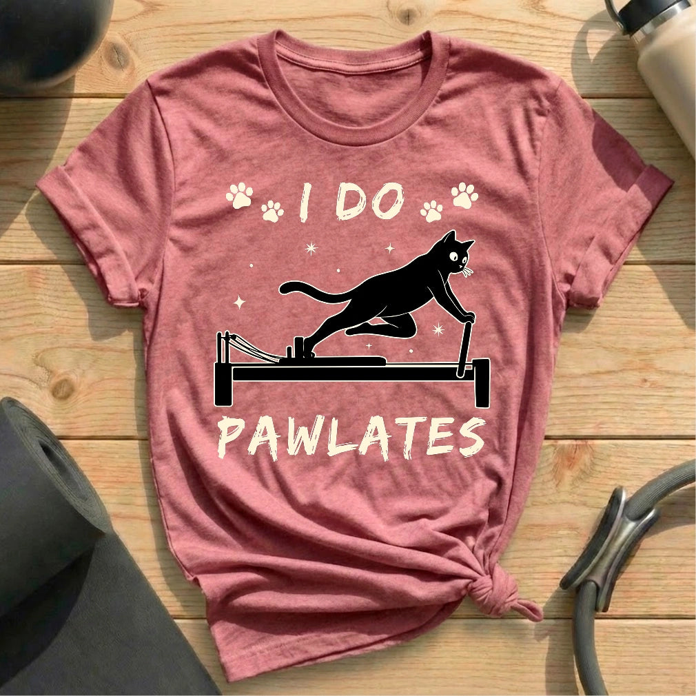 I Do Pawlates Cat Heather Mauve T-shirt in MindCloth Pilates Tshirt Collection