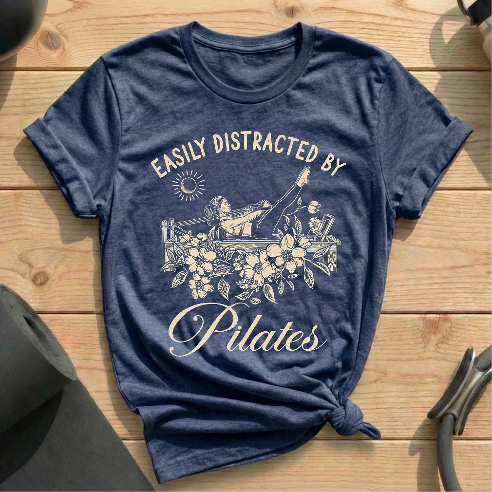 Easily distracted by pilates heather navy shirt in MindCloth Pilates Tshirt Collection