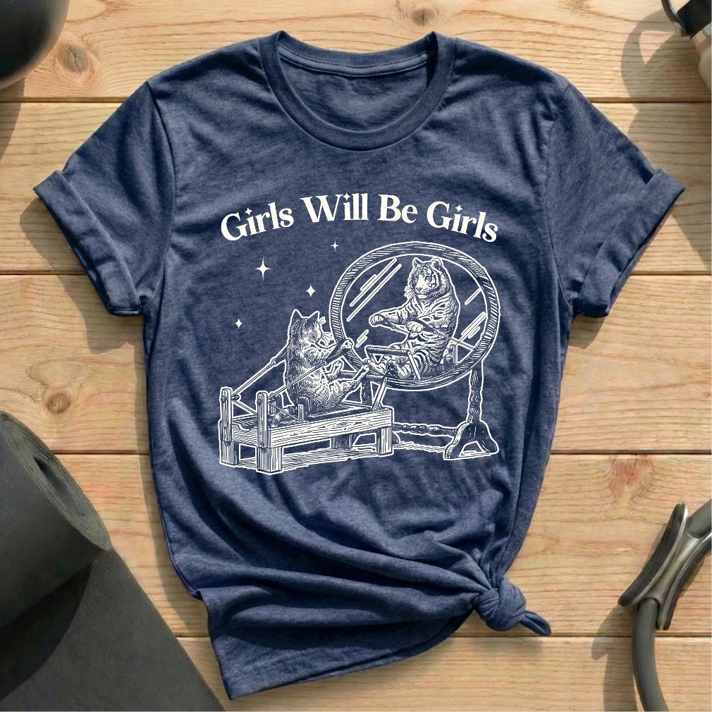Girls Will Be Girls Heather Navy T-shirt in MindCloth Pilates Tshirt Collection
